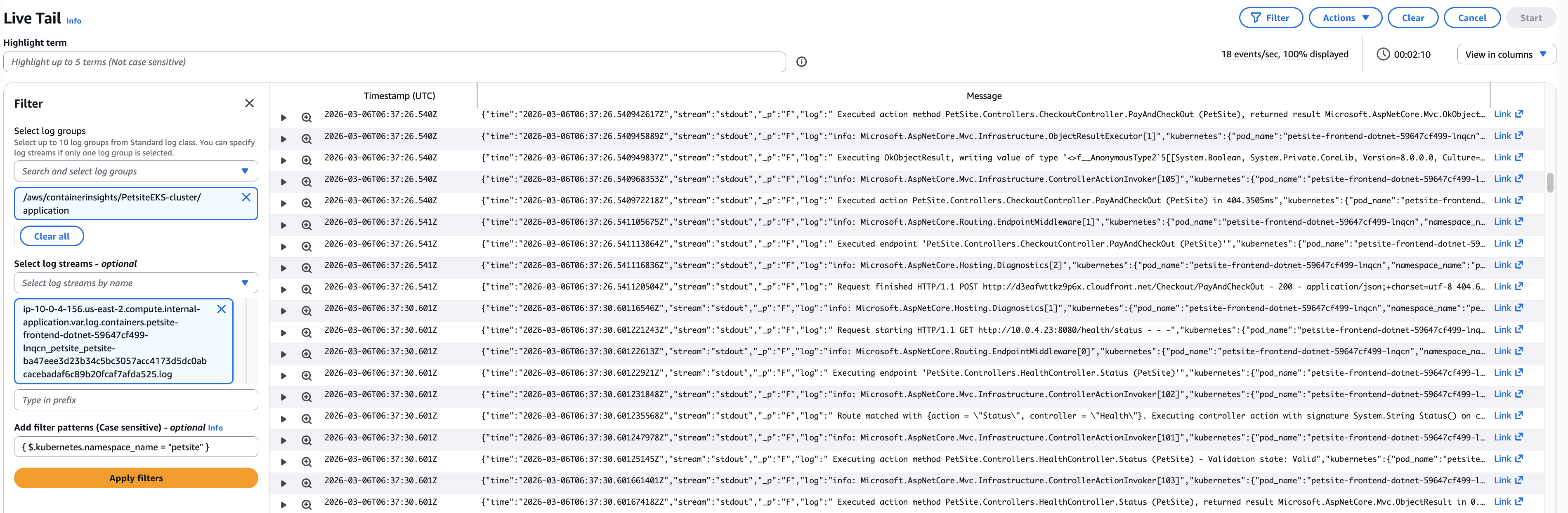 livetailconsolewithfilter